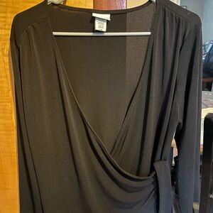 Jaclyn Smith Black 3/4 sleeve wrap blouse